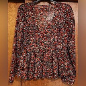 Zara Shaped Floral Blouse With Deep V Neckline